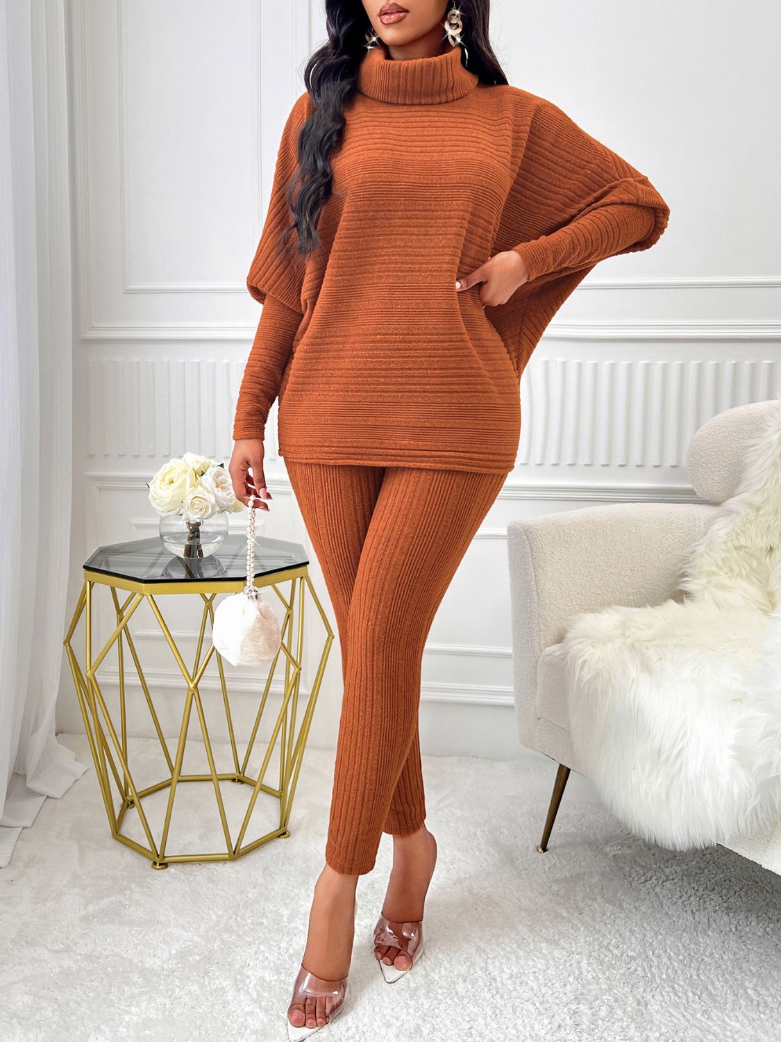 Turtleneck Sleeve Pants Set